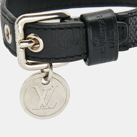LOUIS VUITTON Black Canvas Leather SIlver Tone Bracelet - Picture 4 of 6